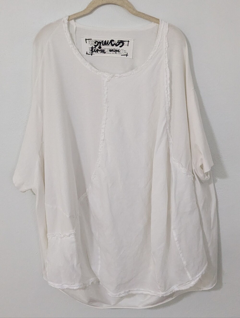 Studio Rundholz Lagenlook Oversized Exposed Seam Shirt Dolman White Large L